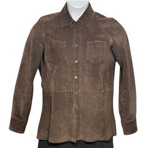 Charter Club Sz M Button Down Shirt-Jacket Shacket Dark Brown Leather Western
